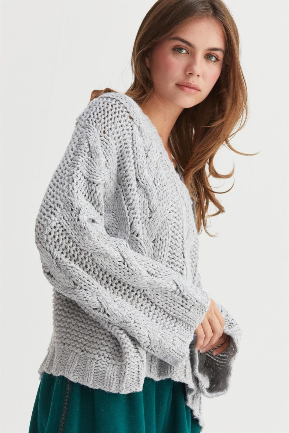 Cable Knit V-Neck Sweater