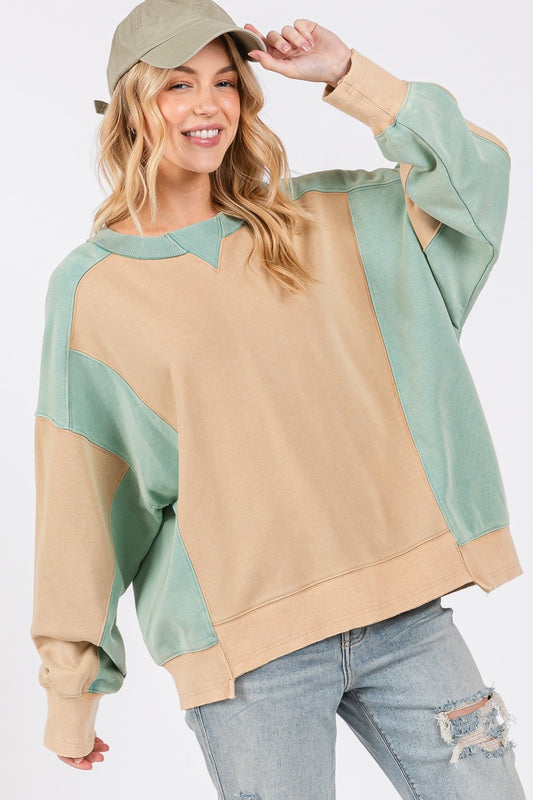 Sage & Fig Color Block Round Neck Sweatshirt