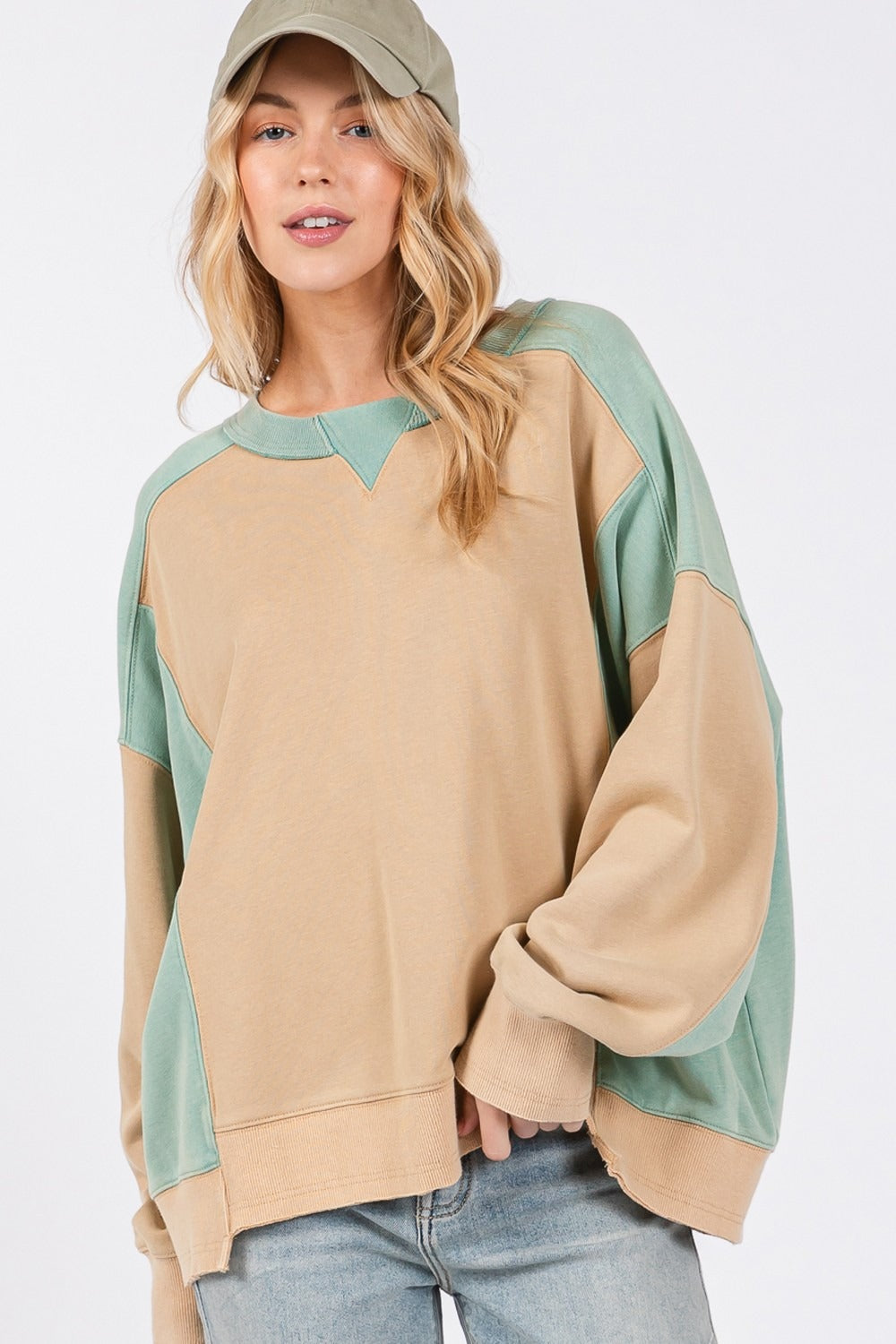 Sage & Fig Color Block Round Neck Sweatshirt