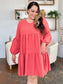 V-Neck Balloon Sleeve Tiered Dress with Pockets