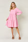 V-Neck Balloon Sleeve Tiered Dress with Pockets