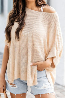  Slit Boat Neck Half Sleeve Knit Top