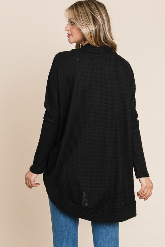 Open Front Waffle Knit Cocoon Cardigan