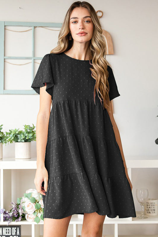 Swiss Dot Short Sleeve Tiered Dress