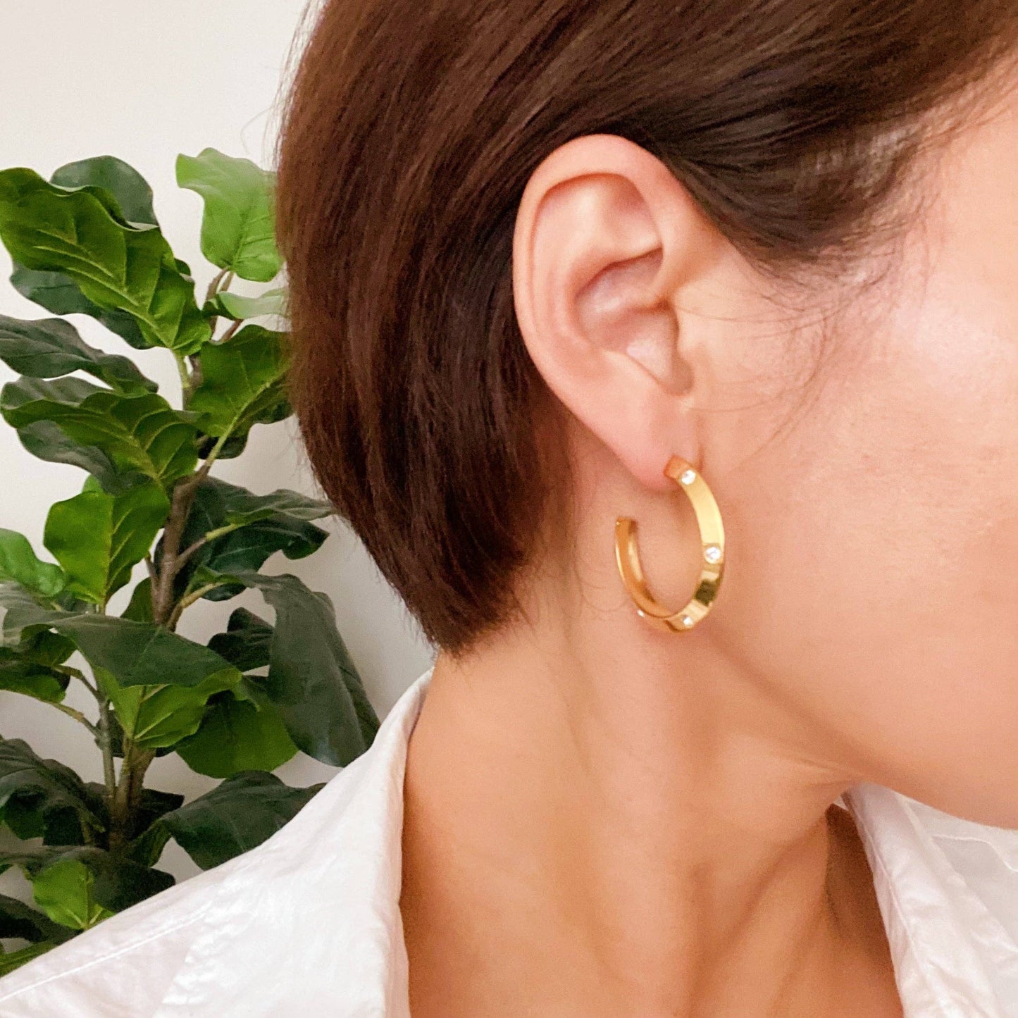 Jewel Studded Dimensional Hoop Earrings