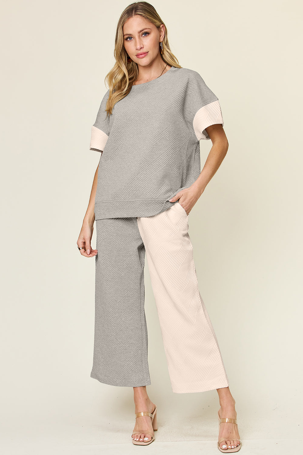 Contrast T-Shirt and Wide Leg Pants Set