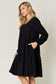 V-Neck Balloon Sleeve Tiered Dress with Pockets