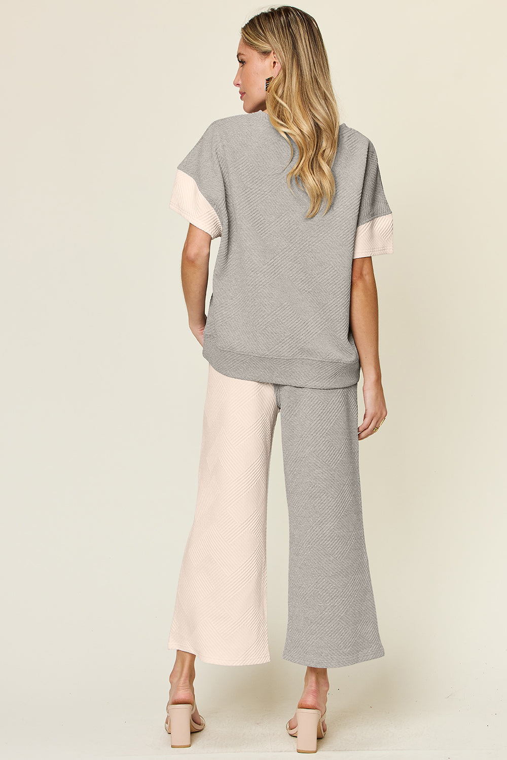 Contrast T-Shirt and Wide Leg Pants Set