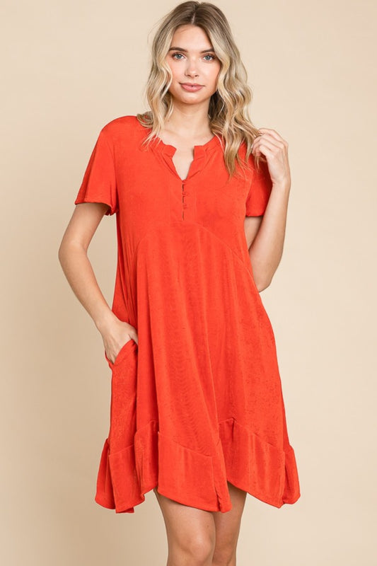 Short Sleeve Ruffled Asymmetric Hem Dress