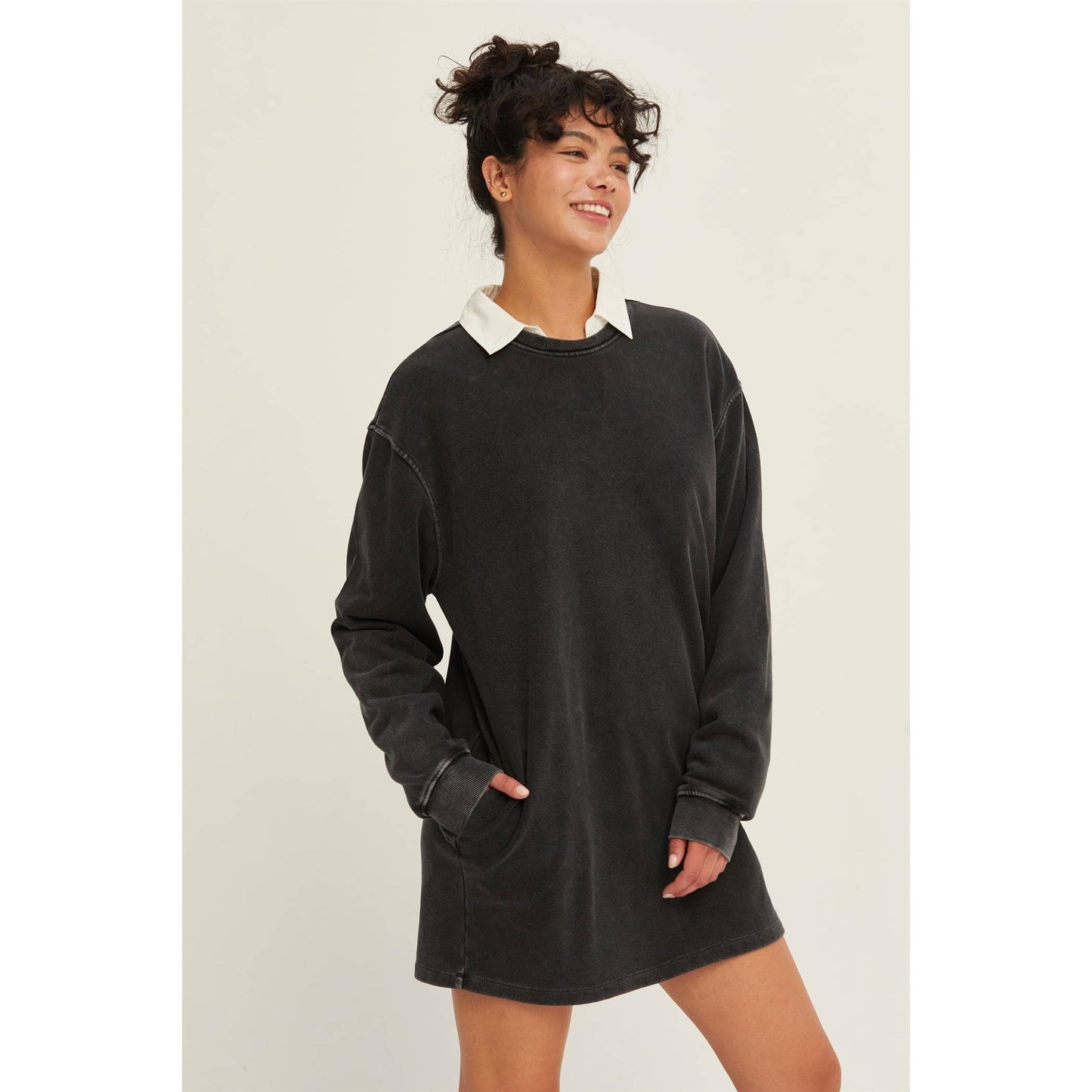 DZ24F726-OVERSIZED MINI SWEATSHIRT DRESS