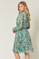 Double Take Full Size Printed Drawstring Waist Long Sleeve Dress