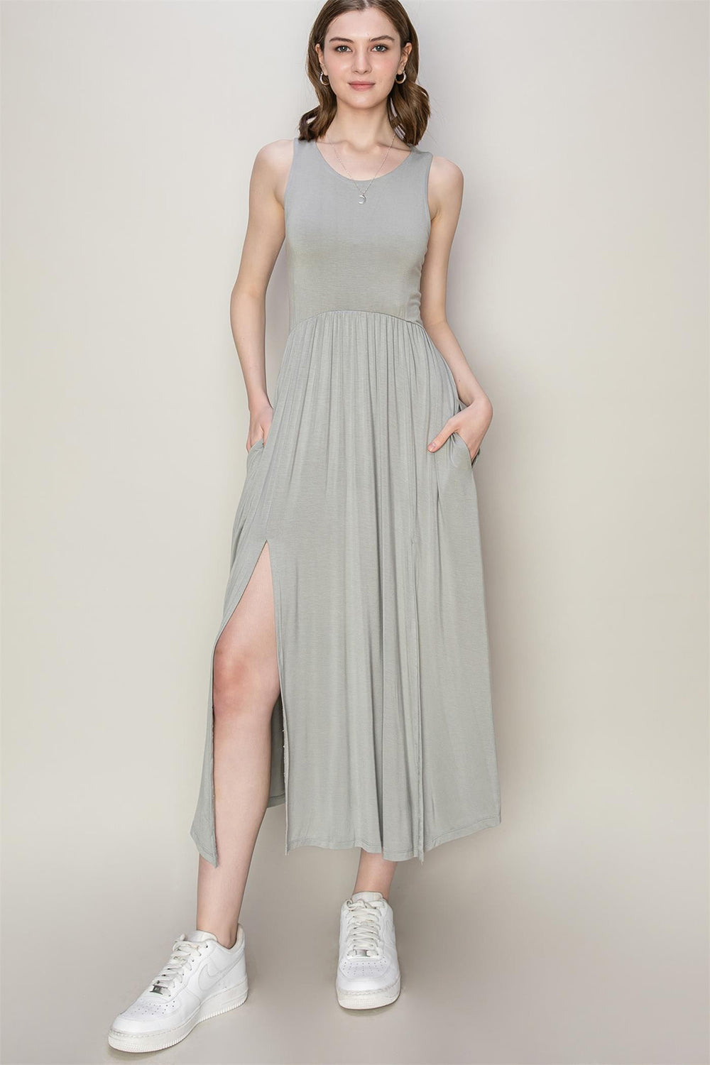 Sleeveless Slit Midi Dress