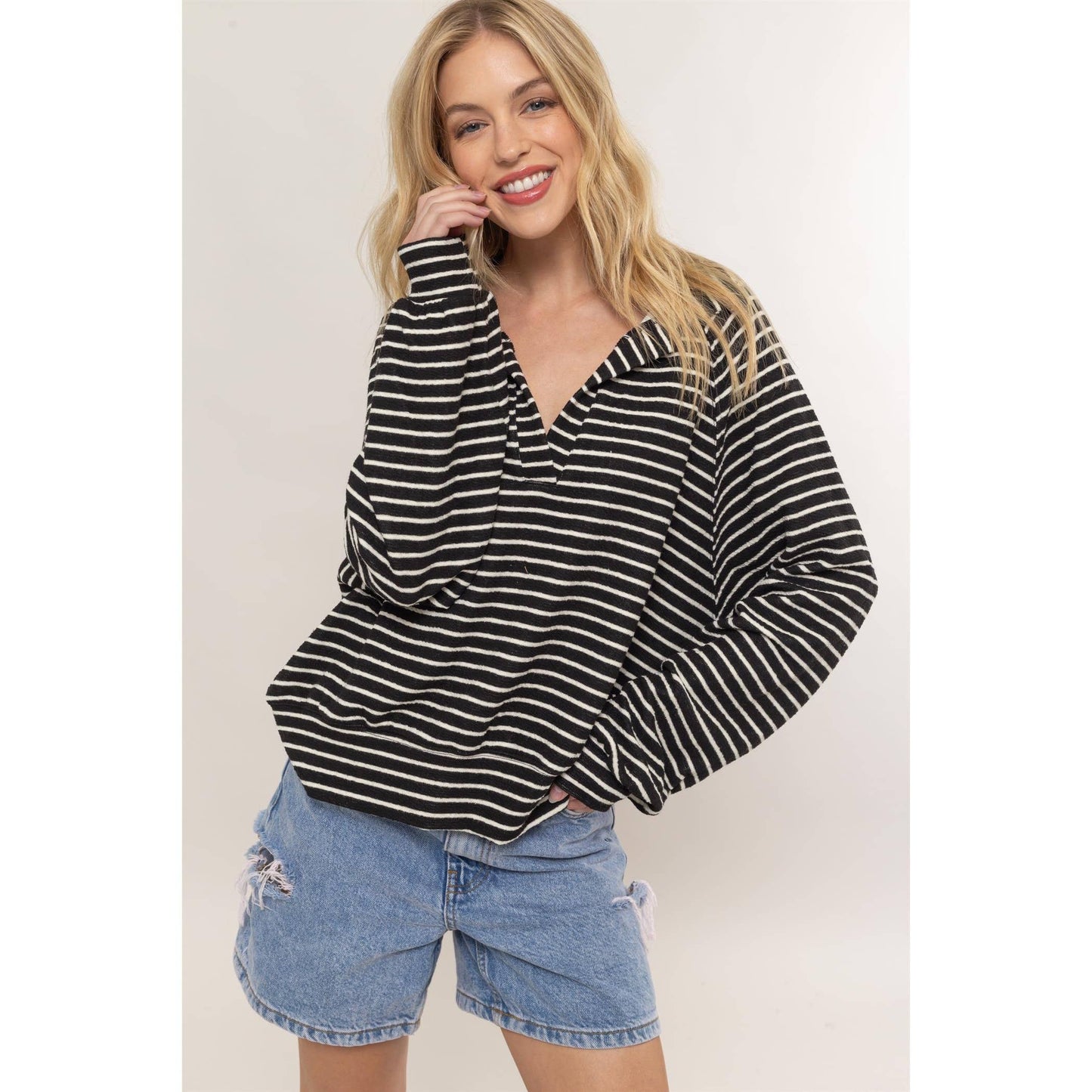 Half Zip striped knit top