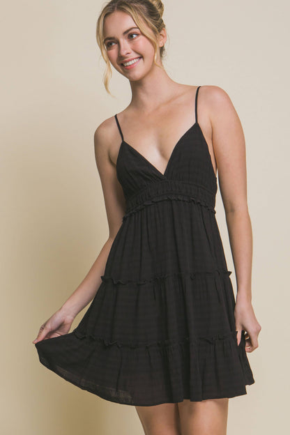 V-Neck Mini Flared Backless Dress