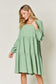 V-Neck Balloon Sleeve Tiered Dress with Pockets