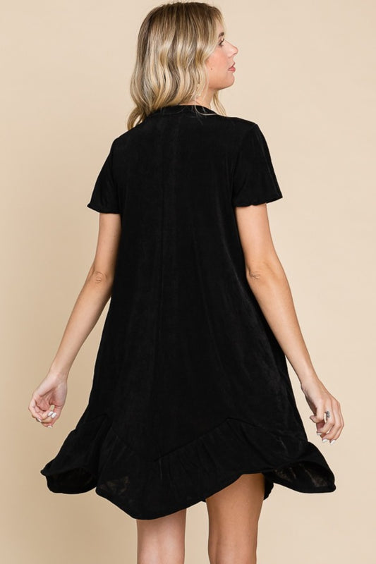 Short Sleeve Ruffled Asymmetric Hem Dress