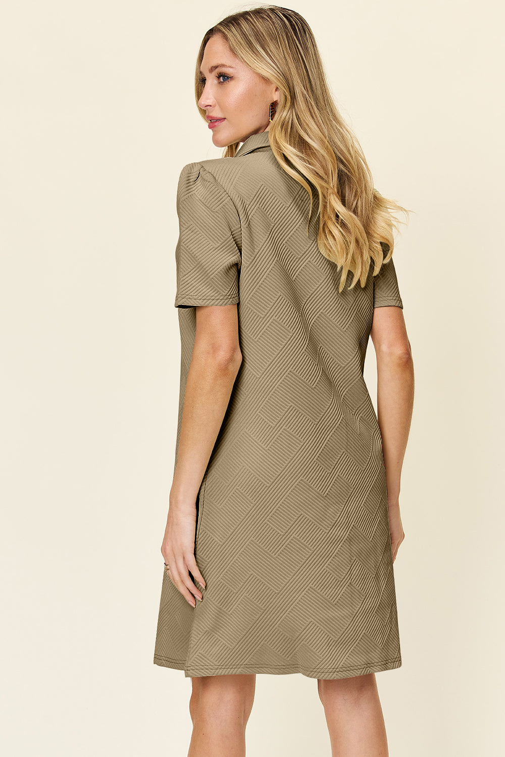 Texture Collared Neck Short Sleeve Dress