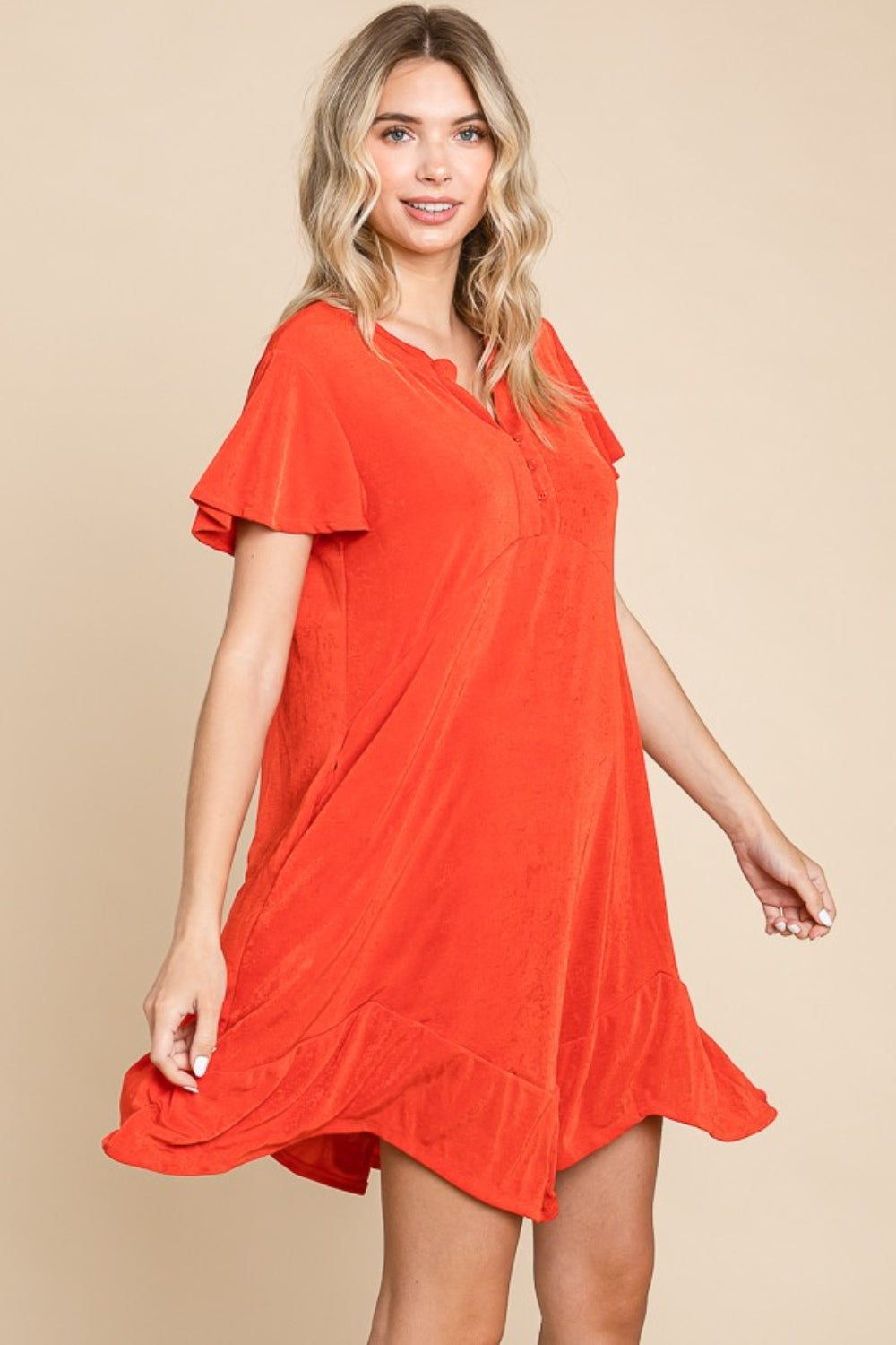 Short Sleeve Ruffled Asymmetric Hem Dress