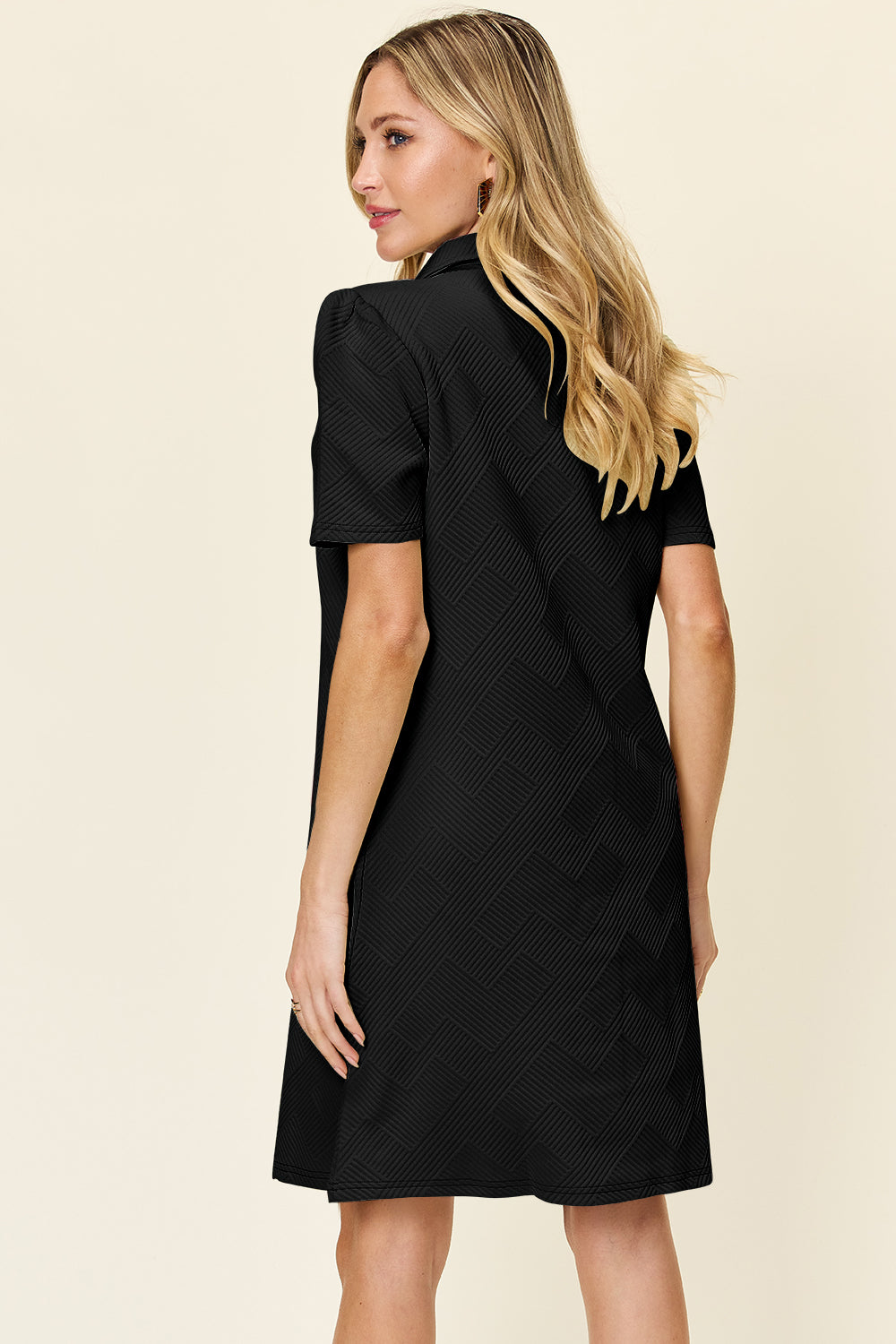 Texture Collared Neck Short Sleeve Dress