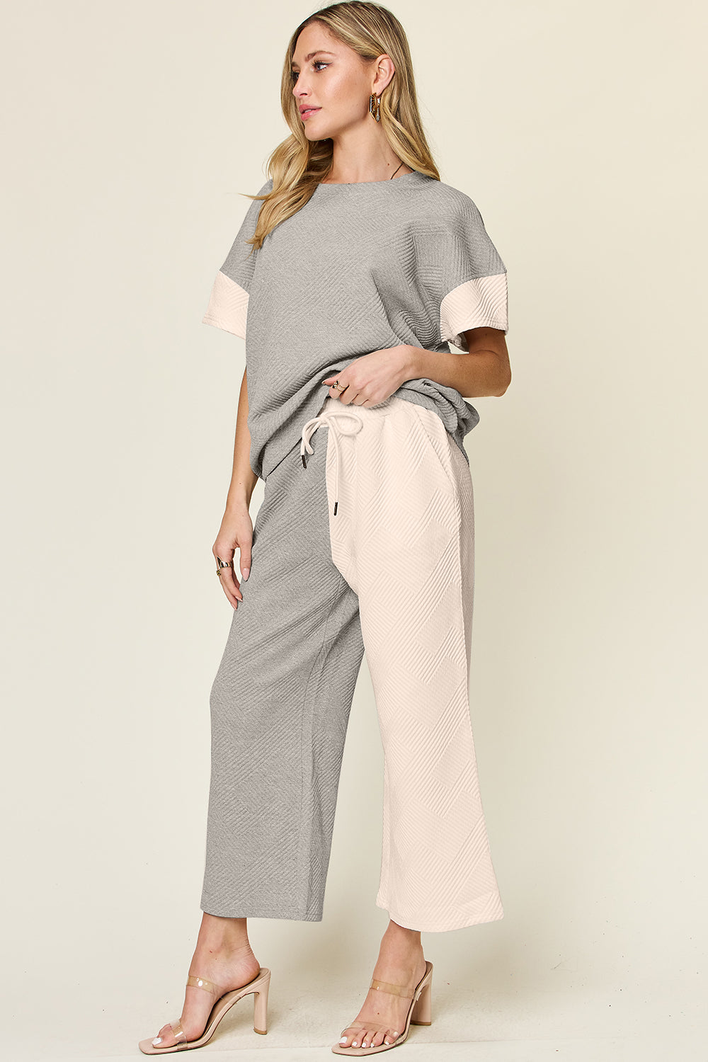 Contrast T-Shirt and Wide Leg Pants Set