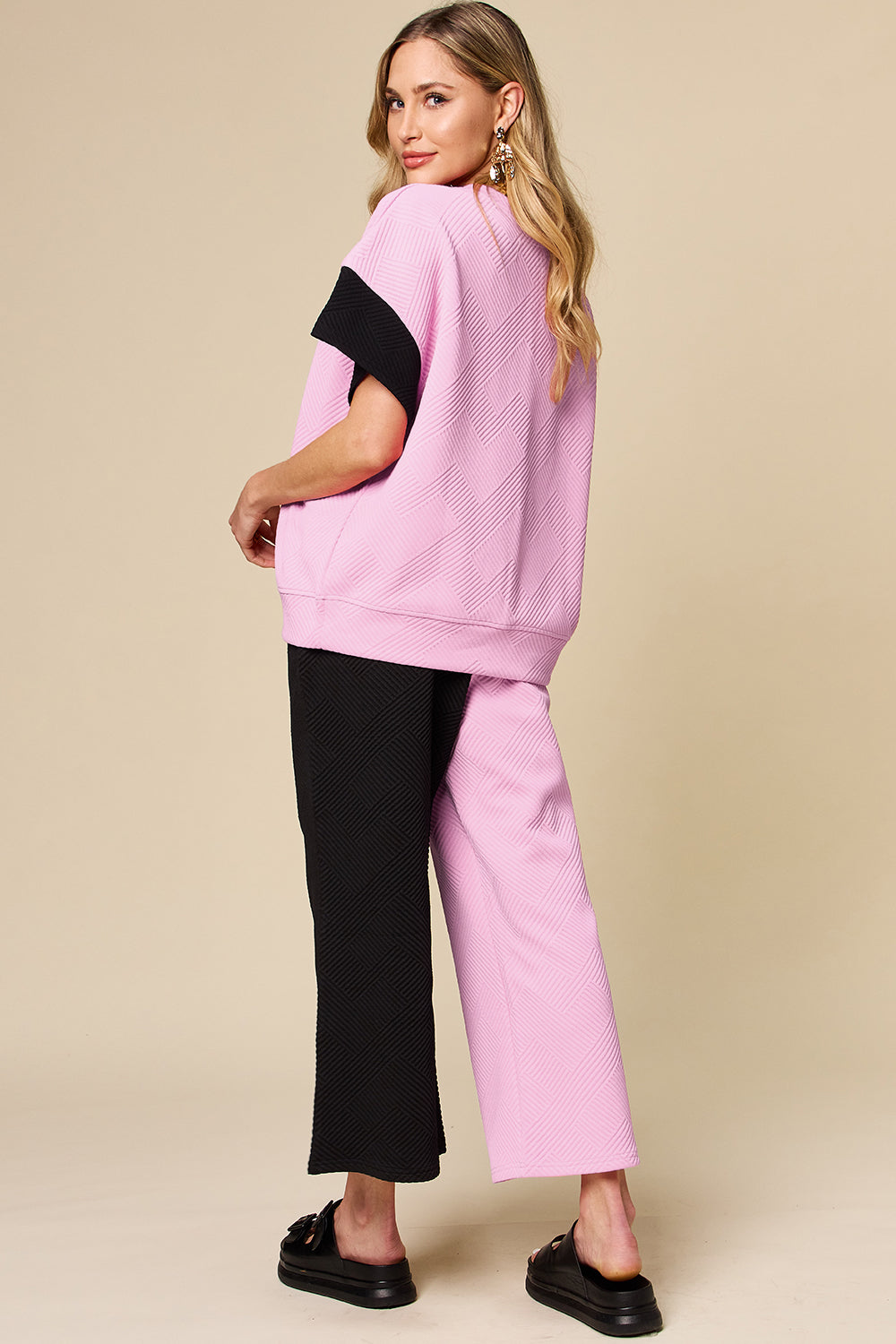 Contrast T-Shirt and Wide Leg Pants Set