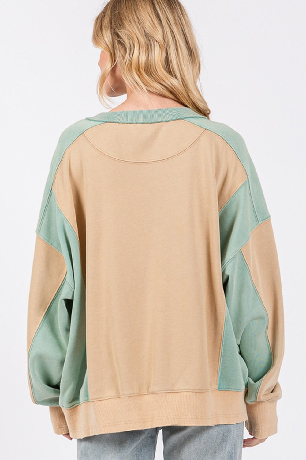 Sage & Fig Color Block Round Neck Sweatshirt