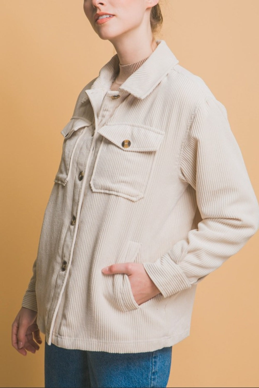 Corduroy Button Up Jacket with Sherpa Lined