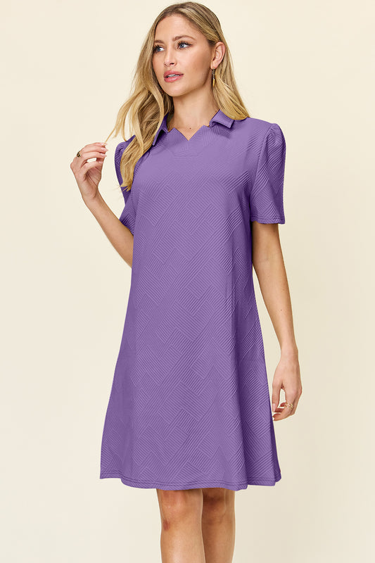 Texture Collared Neck Short Sleeve Dress