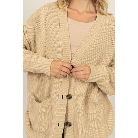 Oversized Button Up Cardigan With Pockets