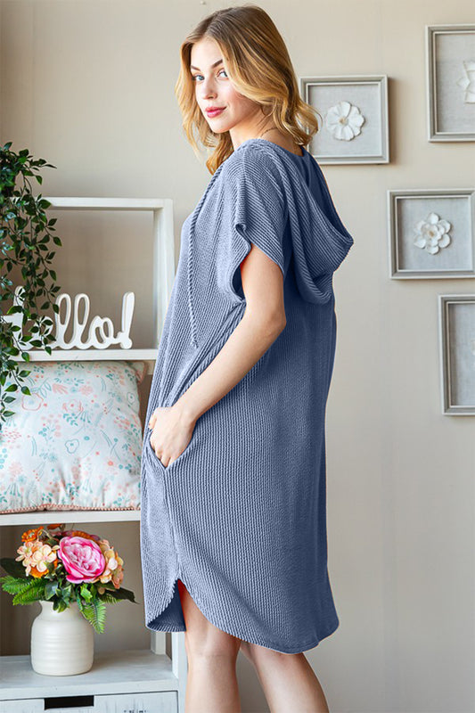 Ribbed Short Sleeve Hooded Dress