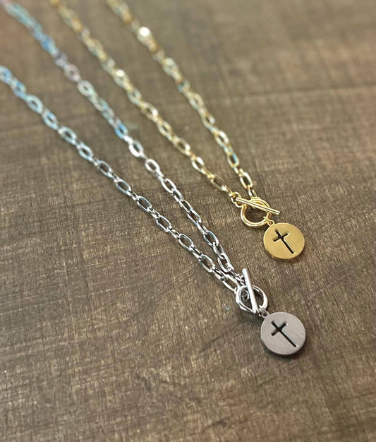 Stainless Steel Toggle Cross Necklace